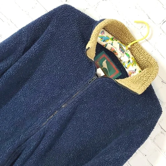 Vintage 90s Field & Stream Outdoor Sherpa Fleece Blue Tan Womens Jacket Size Med - Picture 8 of 17